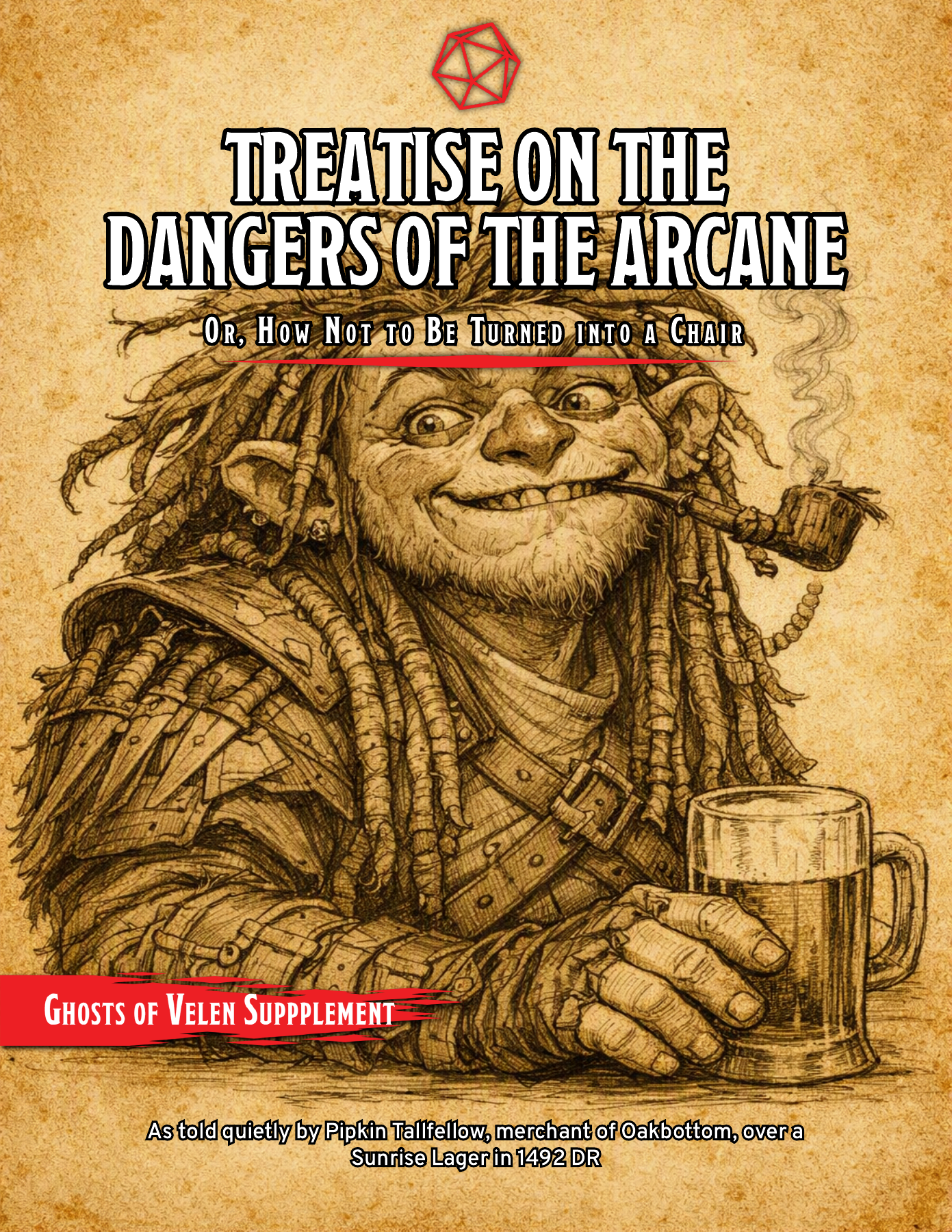 Front cover of Treatise on the Dangers of the Arcane, featuring Pipkin Tallfellow